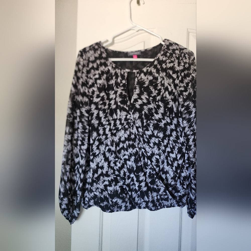 Vince. - Beautiful black and white blouse with drapey, crossover front . Size S